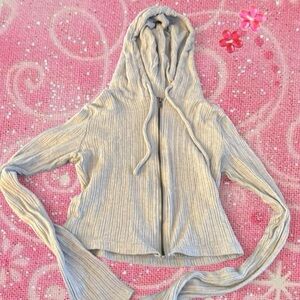Aeropostale Light Gray Ribbed Zip-Up Hoodie